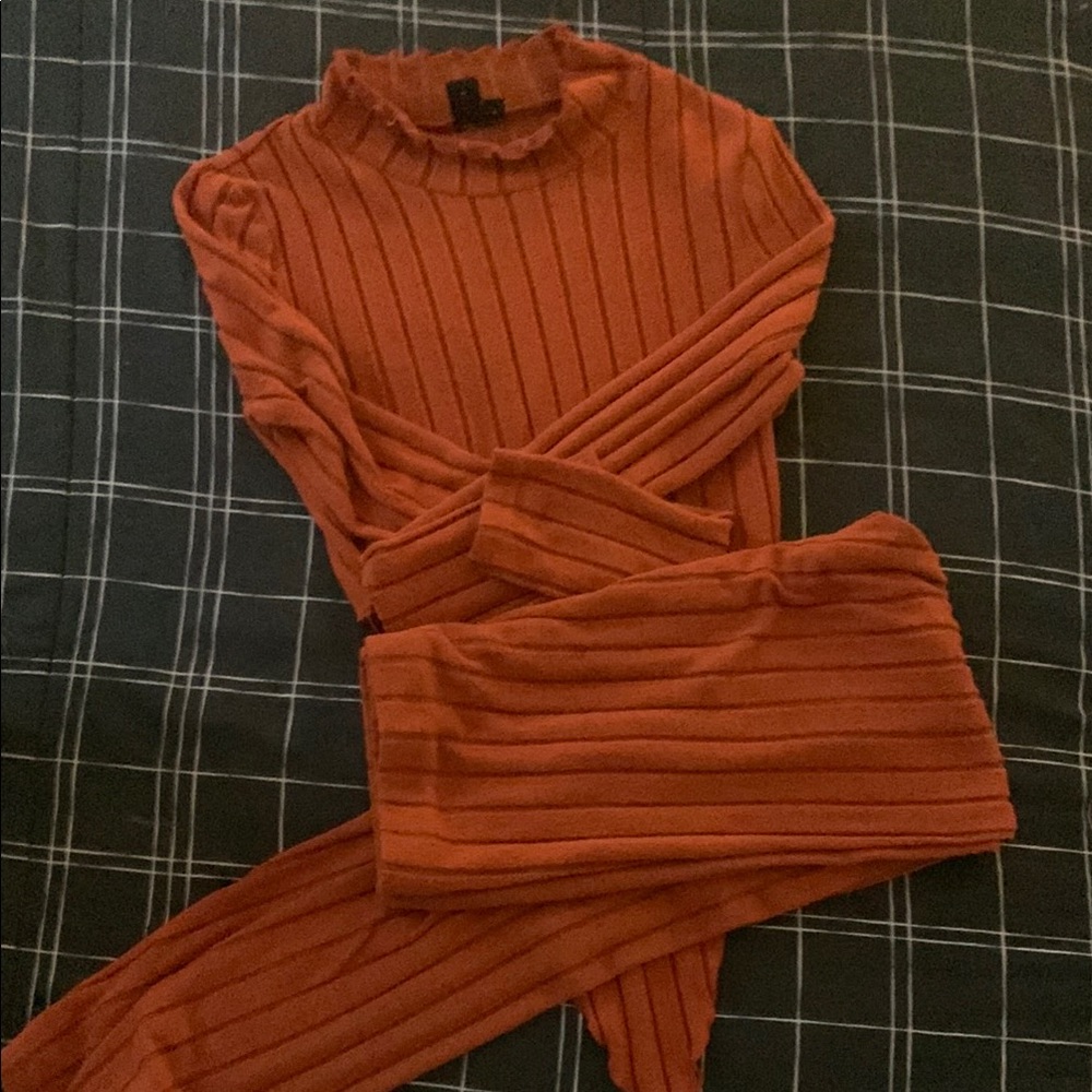 SHEIN Orange Ribbed Pantsuit